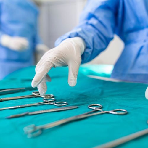 vet taking surgical instrument